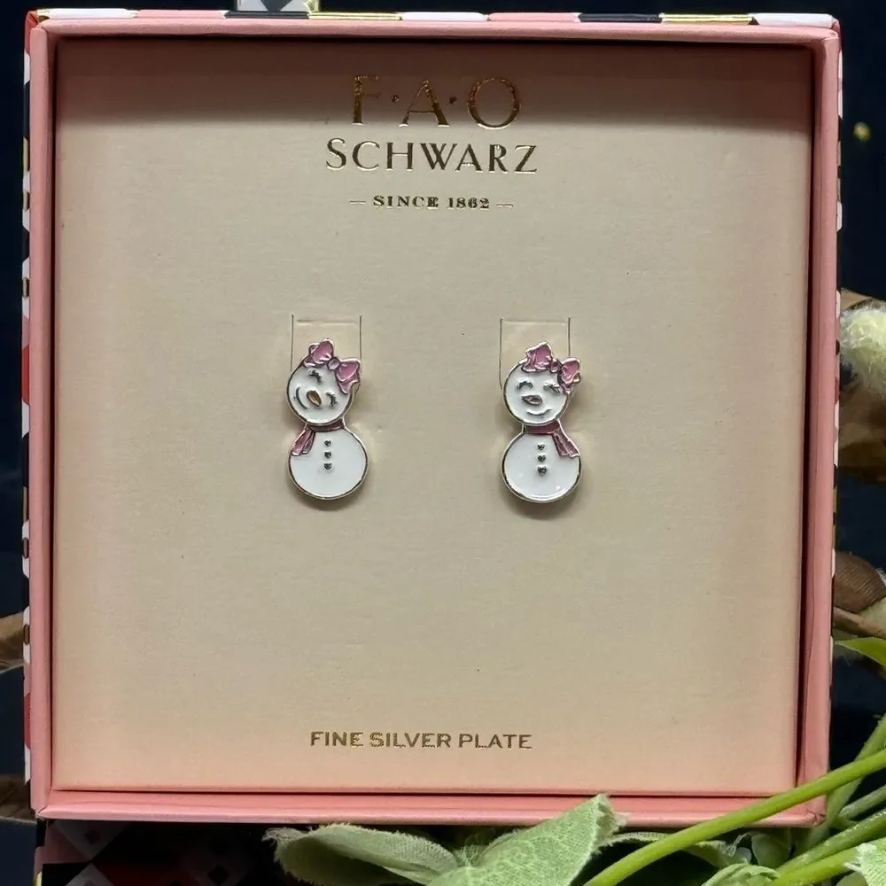 FAO SCHWARTZ Gift Box Snowman Earrings